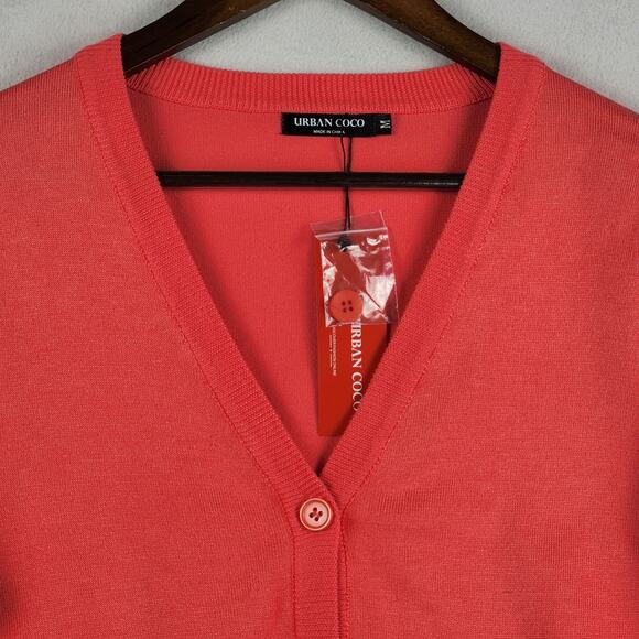 Urban Coco Knit Cropped Cardigan Lightweight Sweater Salmon Color Women’s SZ M - Picture 4 of 15